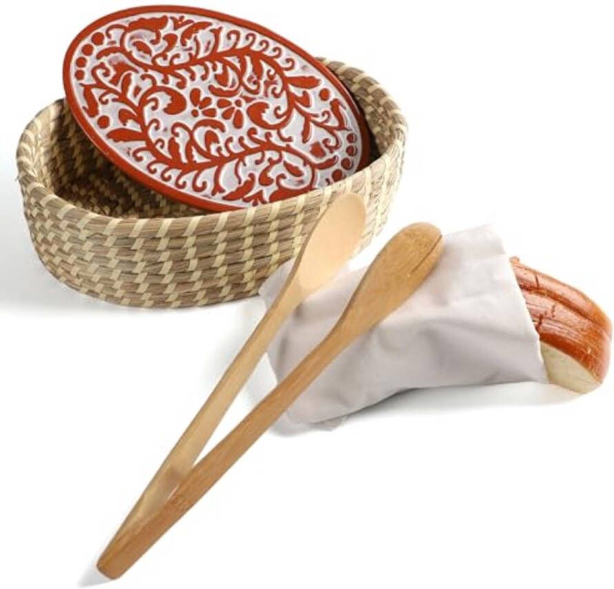 Terracotta Broodwarmermand met Stenen Set Perfect voor Zuurdesem en Gastvrouw