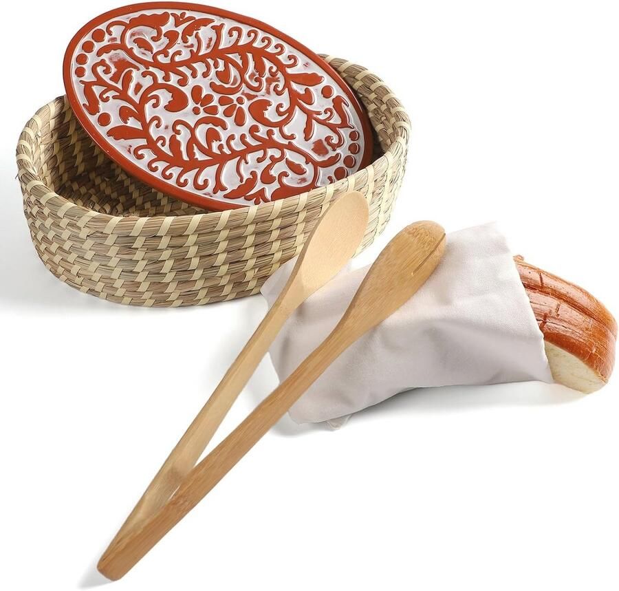 Terracotta Broodwarmermand met Stenen Set Perfect voor Zuurdesem en Gastvrouw