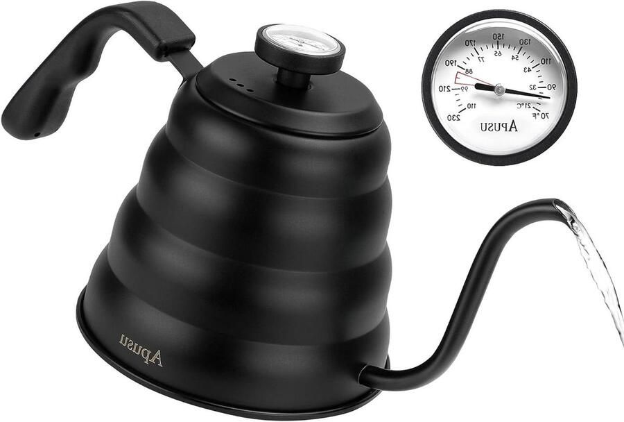 Thee Ketel Waterkoker met thermometer Koffie Zetten Precise waterflow 1200 ml Zwart