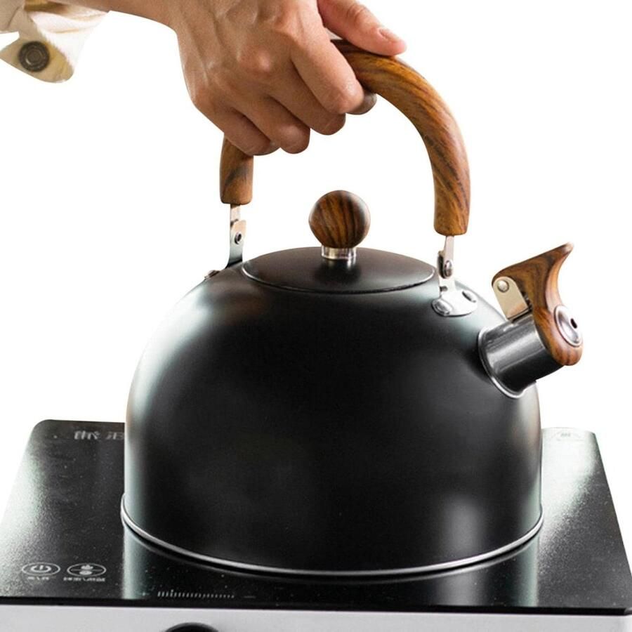 Thee Waterkoker Fluitketel RVS Water Koken Ingebouwd Fluitje 3 Liter Zwart