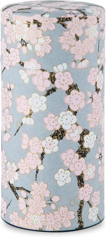 Theebus blik (Yuzen Washi Papier Pruim en Sakura Grijs) 7 2 oz grootte Gemaakt in JAPAN met inclusief binnendeksel van luchtdicht vochtbestendig keukenpot voor losse bladeren koffie thee