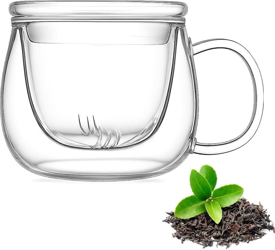 Theeglas met zeef en deksel theeglas theekop 500 ml theeglazen met handvat Hittebestendig borosilicaatglas theekopjes set theekopjes glas voor losse thee theebloemen