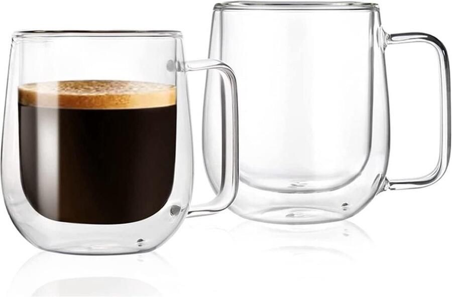 Theeglazen 320 ml 2 stuks Dubbelwandige glazen Koffieglazen Theeglas met oor Theeglas Cappuccino glazen Latte macchiato glazen Koffieglas met oor Theeglazen met oor