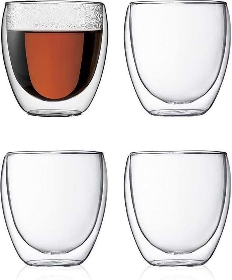 Theeglazen Dubbelwandige Glazen 250 ml 4 Stuks Borosilicaatglas Koffieglazen Cappuccino Glazen Latte Macchiato Glazen