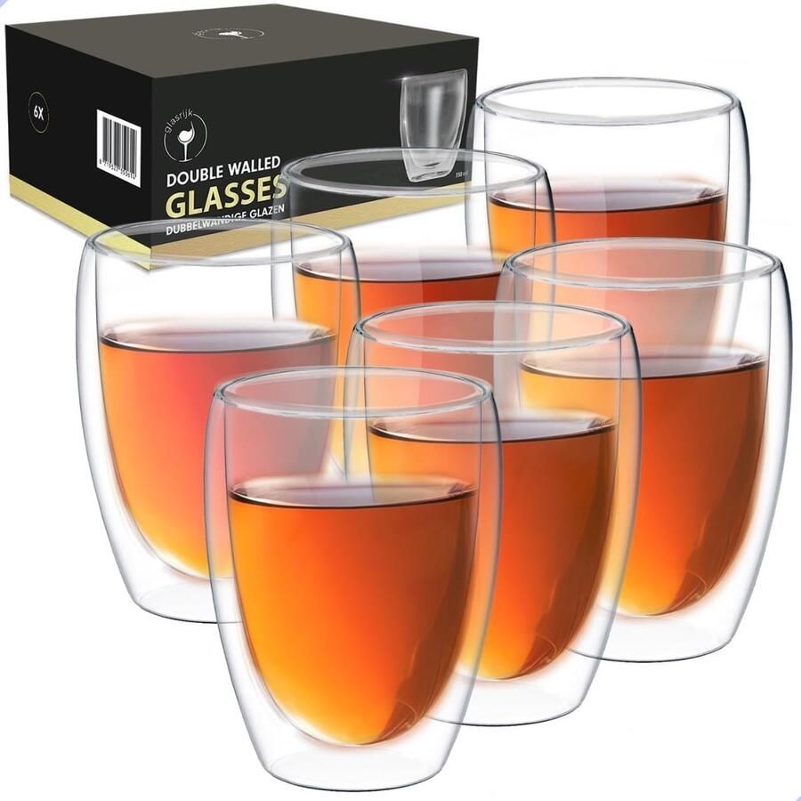 Theeglazen Dubbelwandige glazen 350 ml 6 stuks Koffieglazen Theeglas Cappuccino glazen Latte macchiato glazen