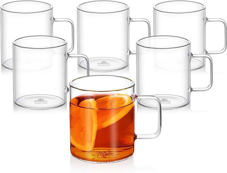 Theeglazen en koffieglazen met handvat set van 6 400 ml glazen voor warme en koude dranken koffiemok glühweingglazen sapglazen waterglazen glazen kopjes vaatwasmachinebestendig