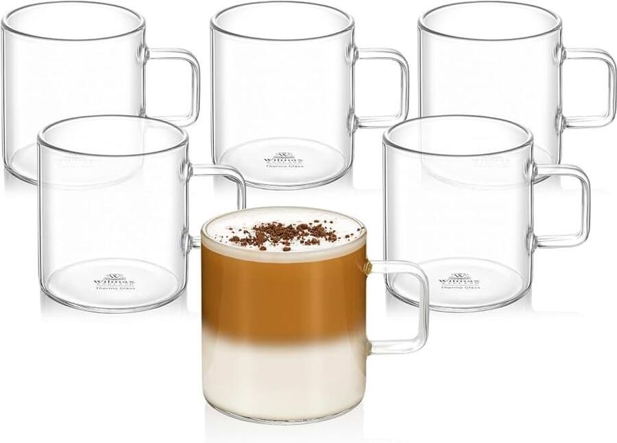 Theeglazen & koffieglazen met hendel set van 6 200 ml glazen voor warme en koude dranken koffiebekers gleufglazen sapglazen waterglazen glazen bekers vaatwasmachinebestendig