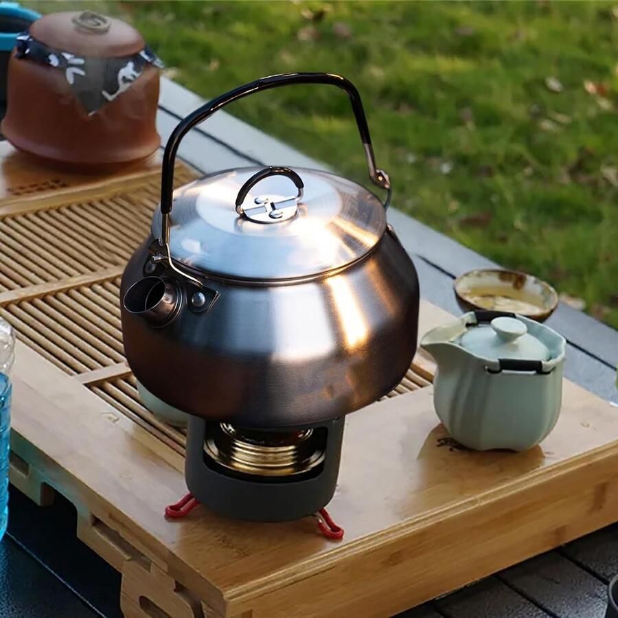 Theeketel 08 L Waterkoker draagbaar Dranken verwarmen Inklapbare handgreep Compact formaat Zilverkleurig - Foto 2