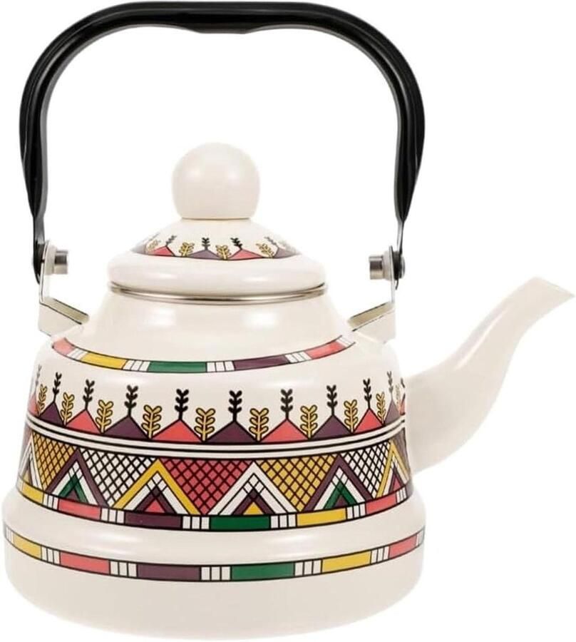 Theeketel Emaille Kookplaat Theepot Snel Water Verwarmen Vintage Bloemenpatroon 11 liter Wit