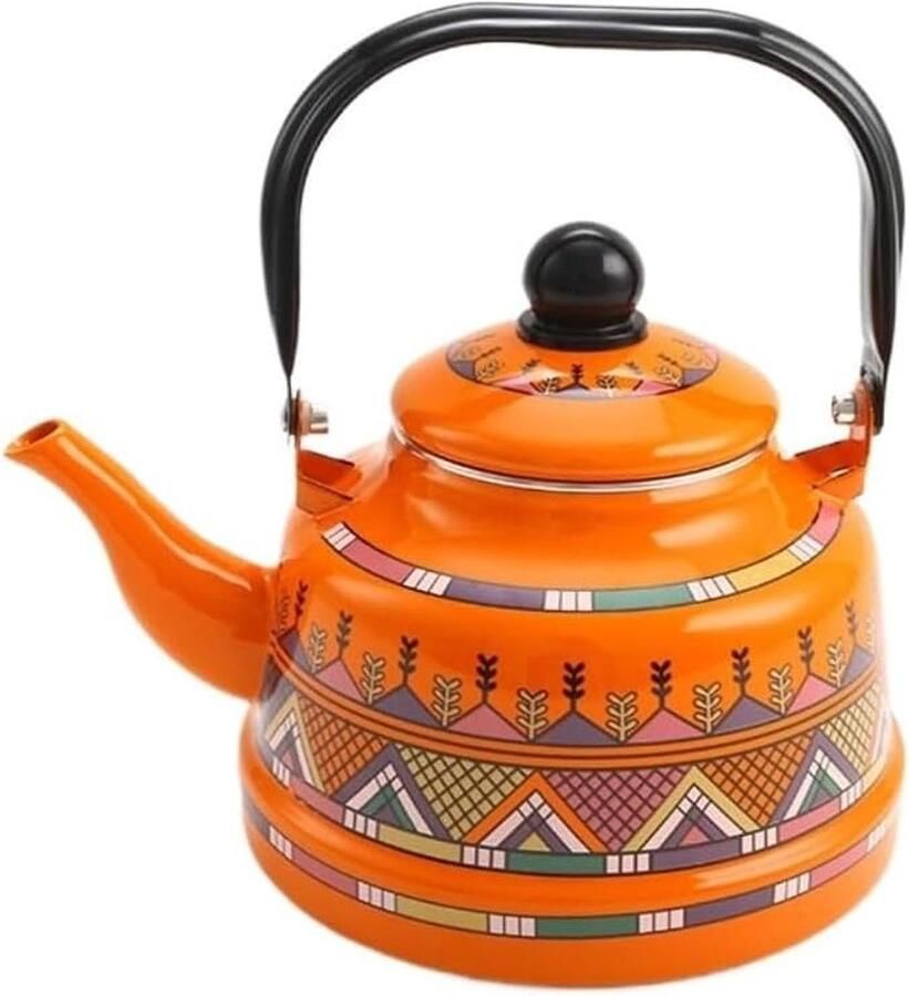 Theeketel Emaille Waterketel Keuken Water Verwarmen Vintage Bloemenprint 17 Liter Oranje