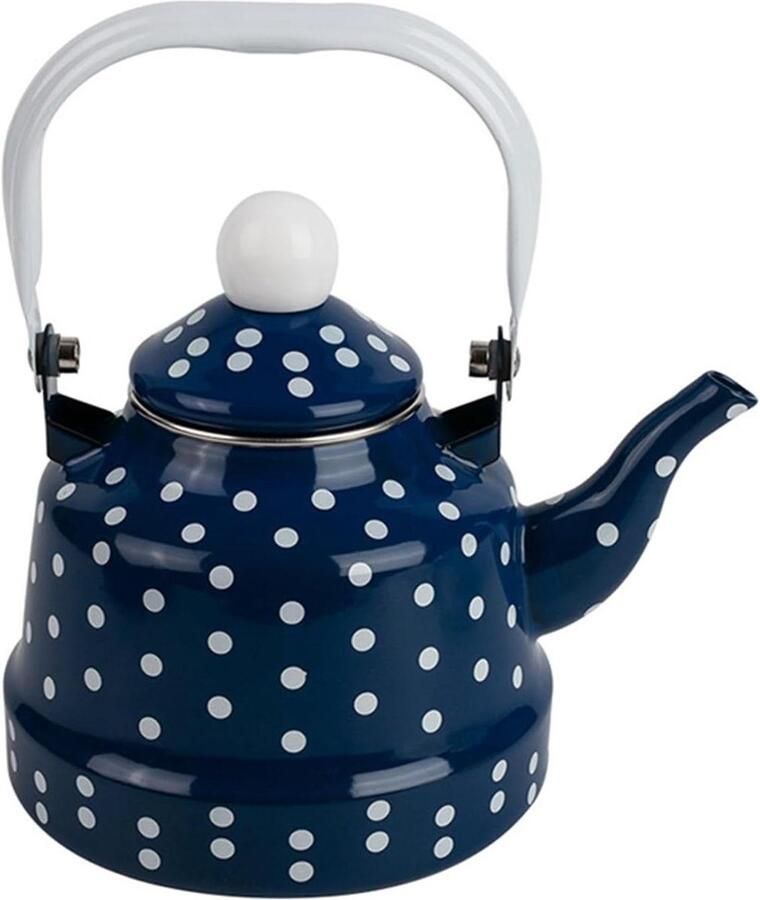 Theeketel Emaille Waterkoker Dot Water Koken Opvouwbaar Handvat 1.7L Blauw