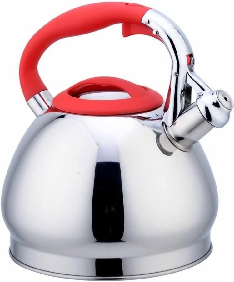Theeketel Fluitketel Waterkoker Kookplaat Snel Water Koken Roestvrij Staal 3 Liter Rood