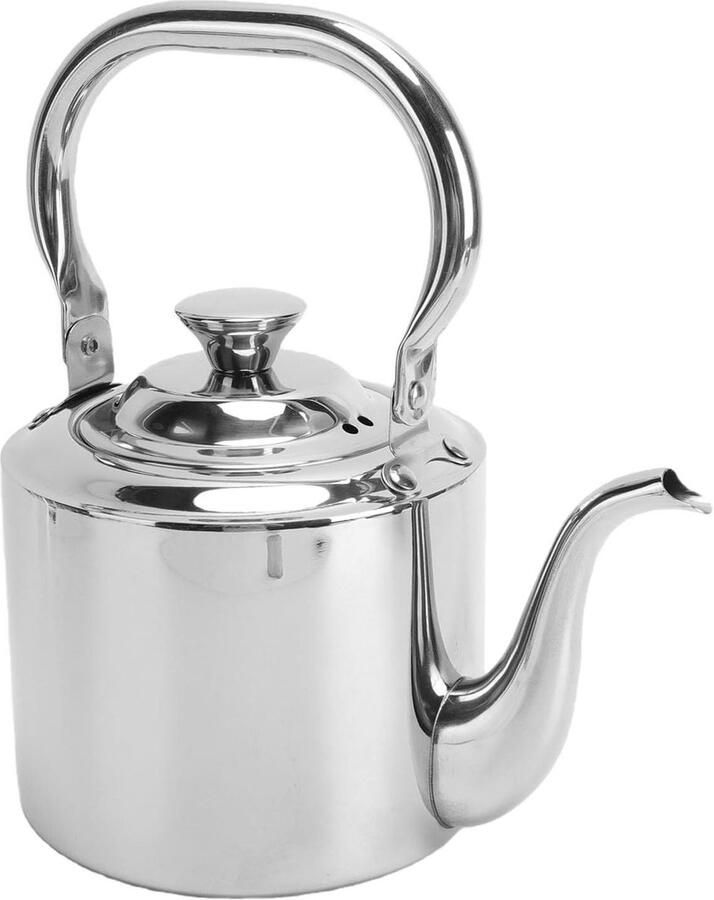 Theeketel Kookplaat Waterketel Roestvrijstaal Thee en Koffie Zetten Verwijderbare Infuser 2 Liter Zilver