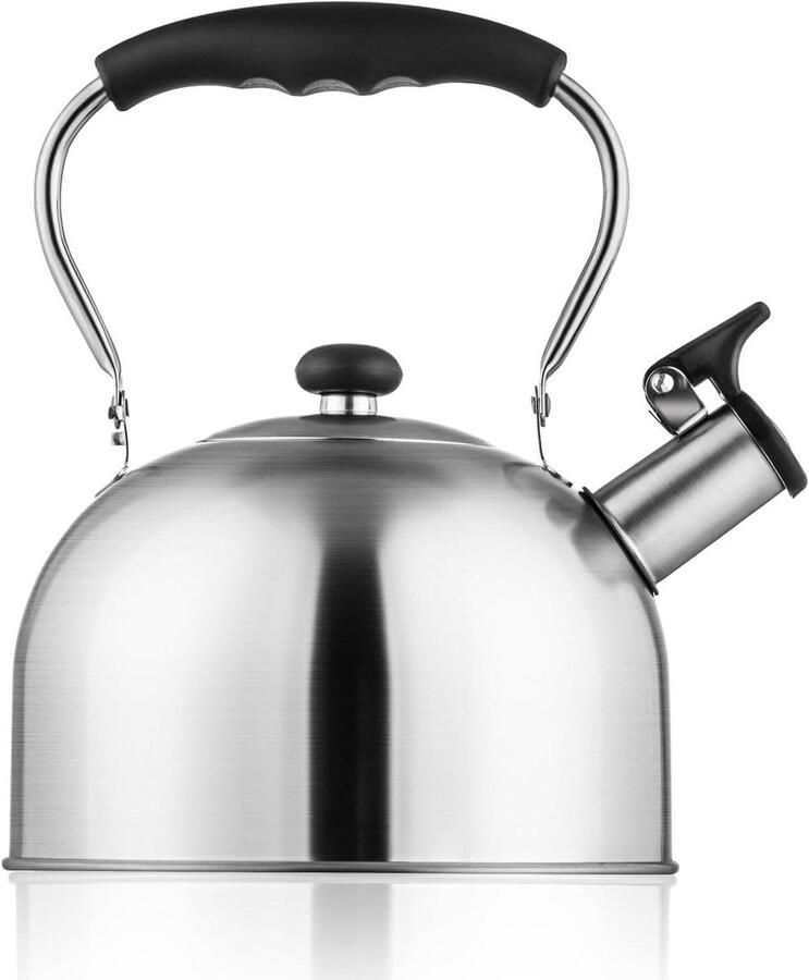 Theeketel Kookplaat Waterkoker RVS Koffie en Thee Opvouwbaar Handvat 264 Liter Zilver