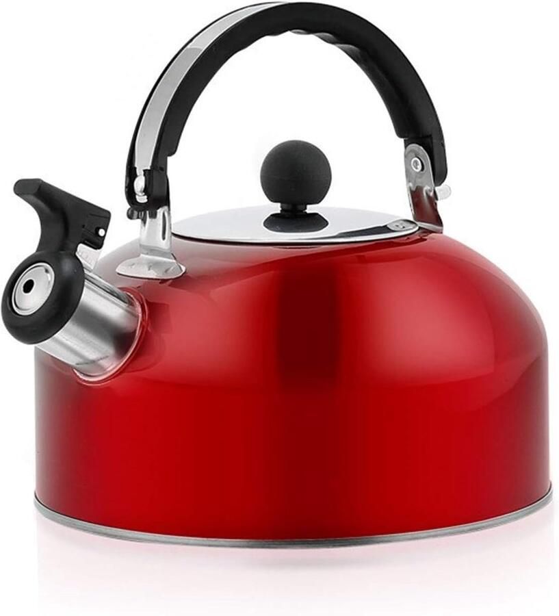 Theeketel Met Fluit Waterketel Fornuis Snel Water Koken Roestvrij Staal 3 Liter Capaciteit Fel Rood
