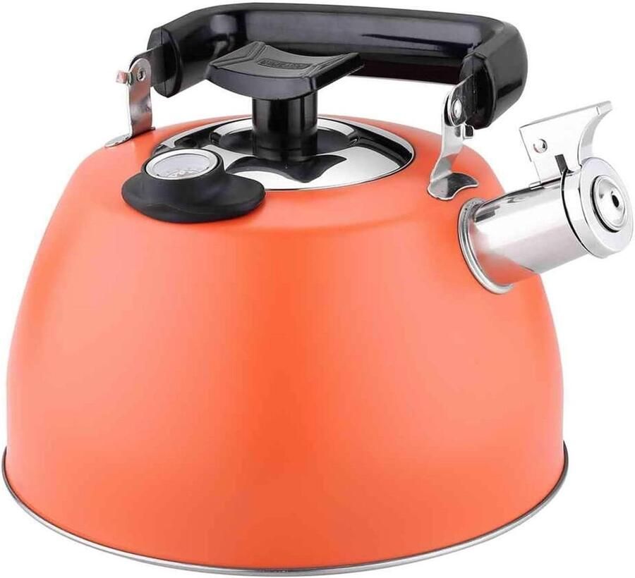 Theeketel met Fluit Waterkoker Fornuis Water Koken Opvouwbaar Handvat 35 Liter Oranje