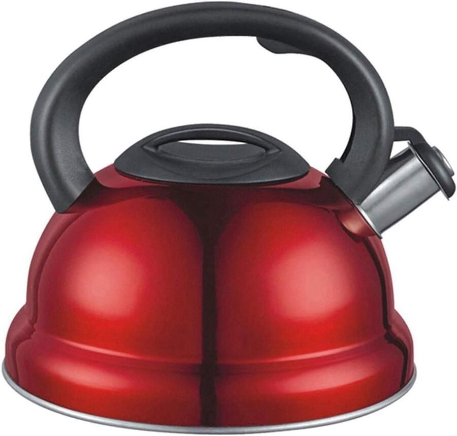 Theeketel met Fluitje Waterketel Kookplaat Water Koken Hittebestendig Handvat 3 Liter Rood