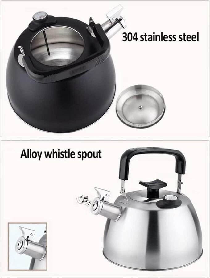 Theeketel Met Fluitje Waterkoker Kookplaat Water Koken Met Thermometer 3.5L Staal