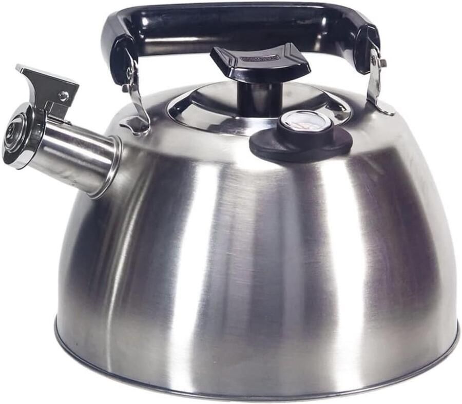 Theeketel Met Fluitje Waterkoker RVS Water Koken Met Temperatuurmeter 3.5 Liter Staal