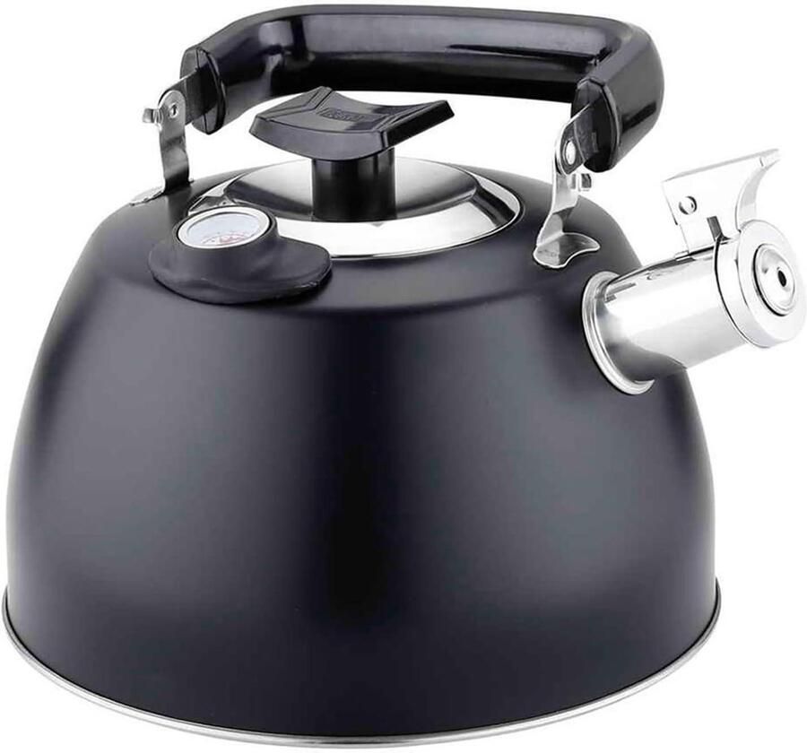 Waterkoker Fluitketel Theeketel Roestvrijstaal Water Koken Met Thermometer 3.5 Liter Zwart