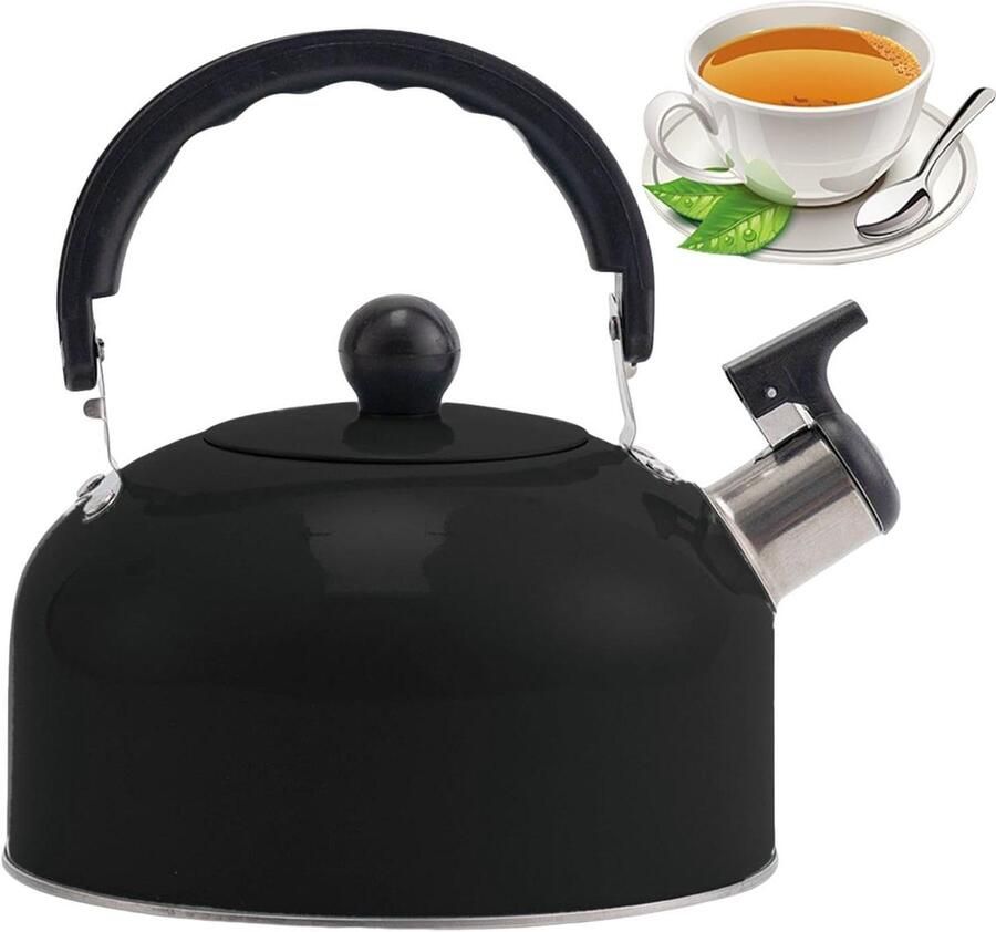 Theeketel Roestvrij Staal Waterketel Fluitketel Water Koken Snelkooktechnologie 3 Liter Zwart