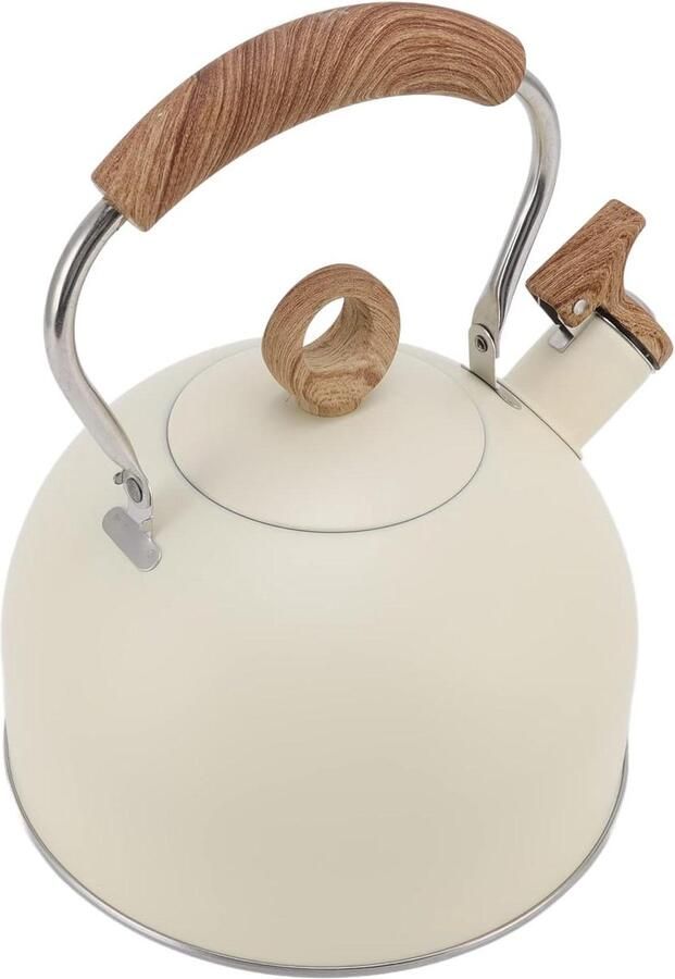 Theeketel Roestvrij Staal Waterkoker Fluitend Thee Zetten Grote Capaciteit 2.5 Liter Beige