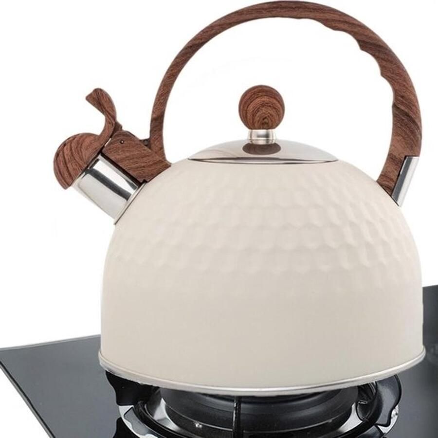 Theeketel Roestvrij Staal Waterkoker Fornuis Thee Zetten Thuis Luid Kookalarm 25 Liter Beige