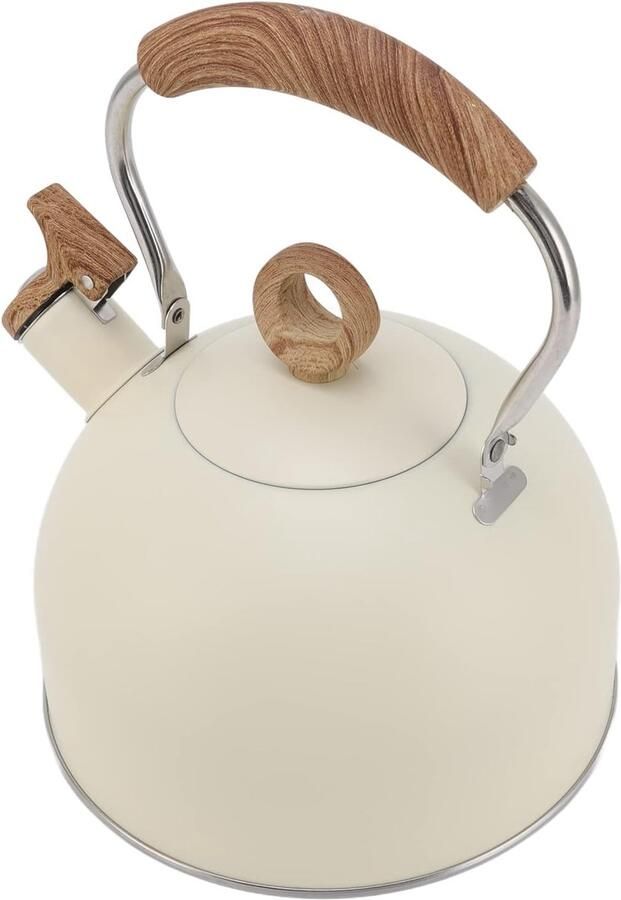 Theeketel Roestvrijstaal Fluitketel Waterkoker Snel Water Koken Ergonomisch Koel Handvat 2.5 Liter Capaciteit Beige