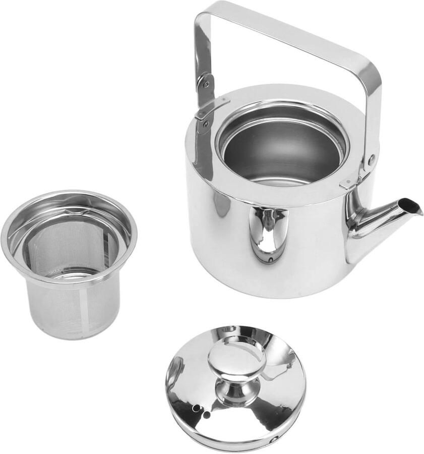 Theeketel Roestvrijstaal Met Zeef Thee Zetten Ergonomische Handgreep 1.5 Liter Zilverkleurig