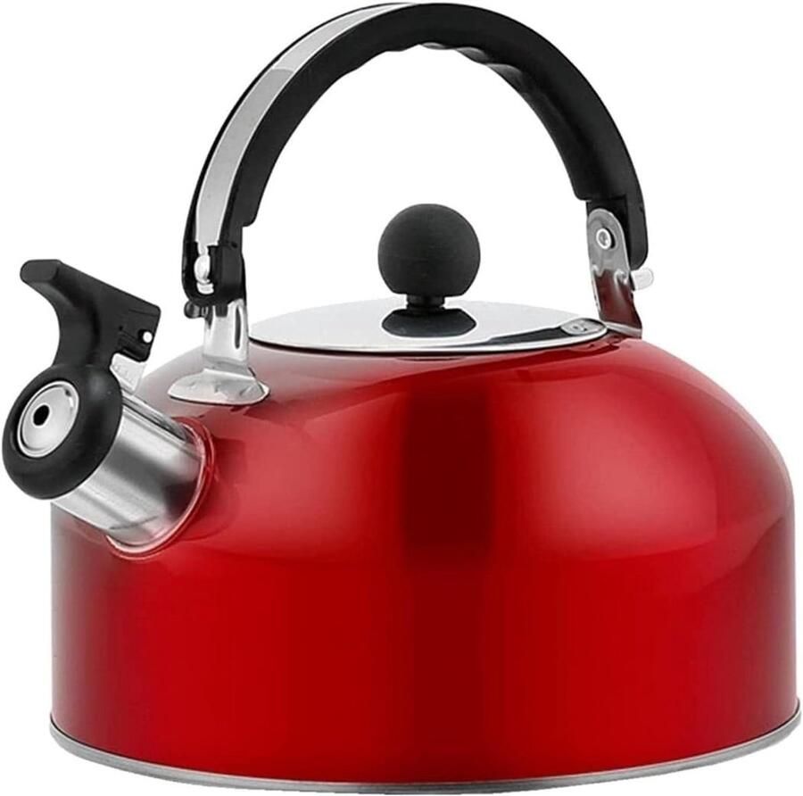 Theeketel Roestvrijstaal Waterkoker Fluitend Koken voor Drankjes Hittebestendig Handvat 3L Capaciteit Rood