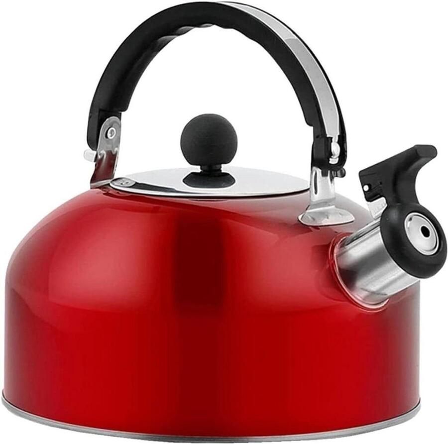 Theeketel Roestvrijstaal Waterkoker Fluitketel Water Koken Hittebestendig Handvat 3L Rood