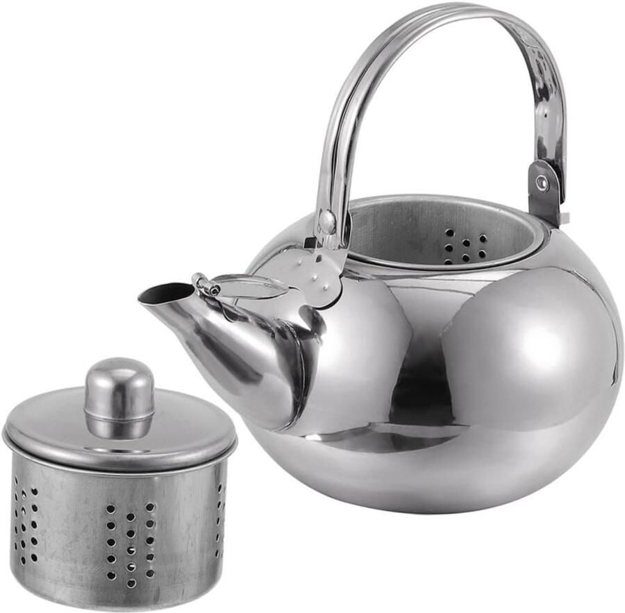Theeketel Roestvrijstaal Waterkoker Fornuis Thee Zetten Comfortabel Handvat 20x16cm Zilver