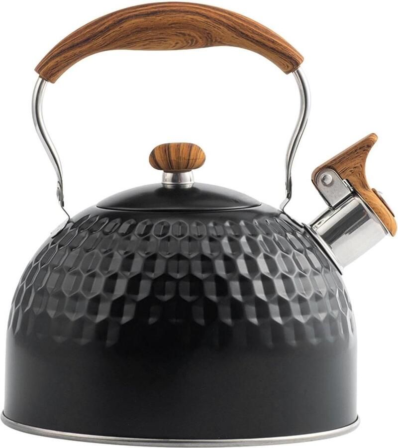 Theeketel RVS Theepot Fornuis Water Koken Fluitend Geluid 2.5L Zwart