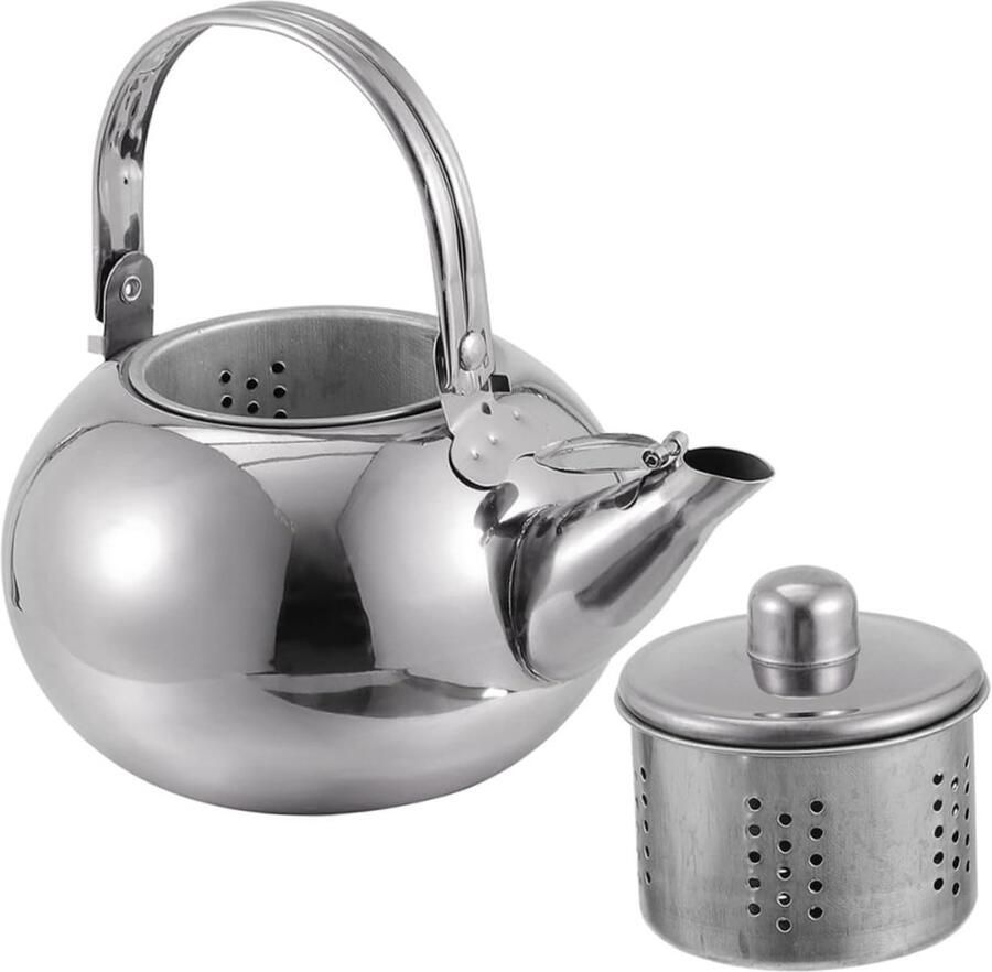 Theeketel RVS Waterkoker Fornuis Thee Zetten Comfortabel Handvat 20x16cm Zilver