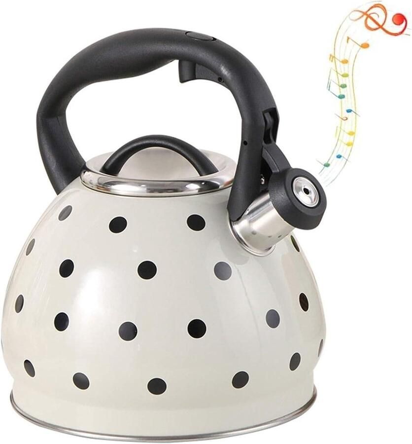 Theeketel RVS Waterkoker Gasfornuis Koffie Thee Zetten Luid Fluitsignaal 3 Liter Capaciteit Wit