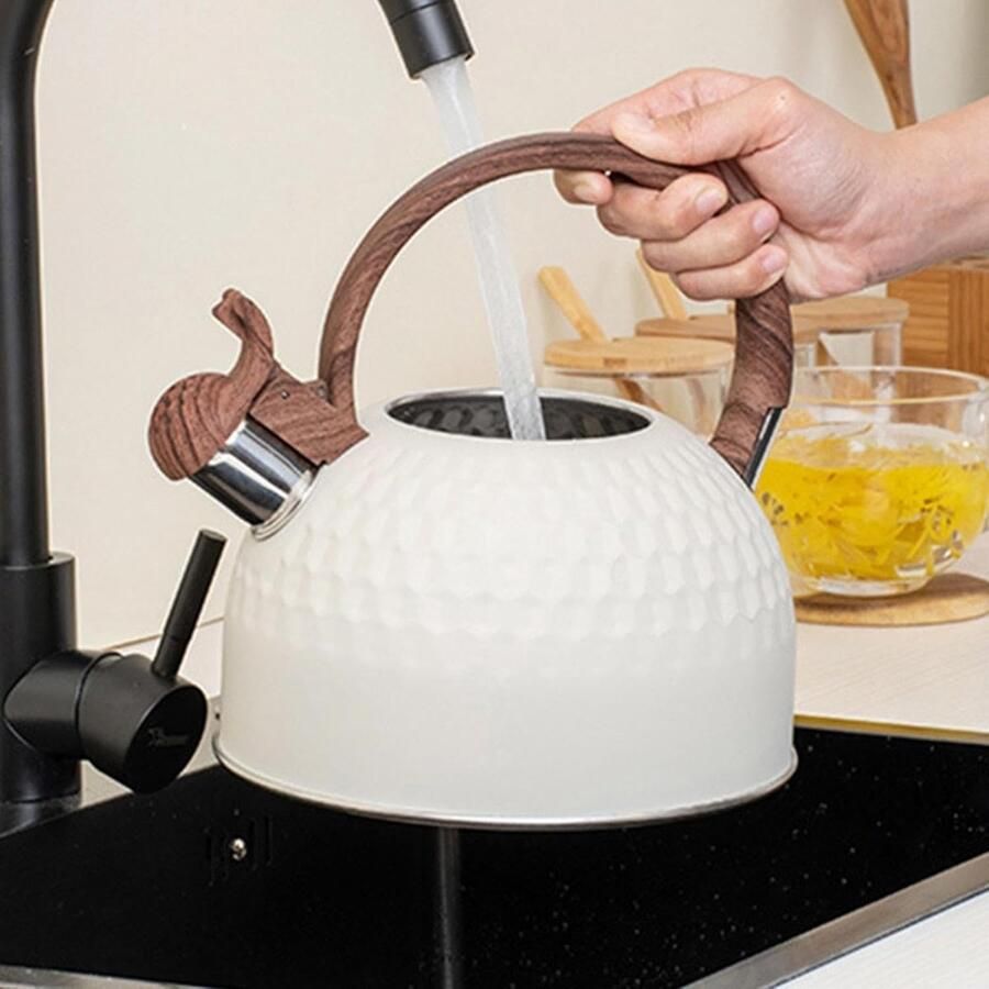 Theeketel Waterkoker Theepot Water Koken Fluitend Alarm 25 liter Beige