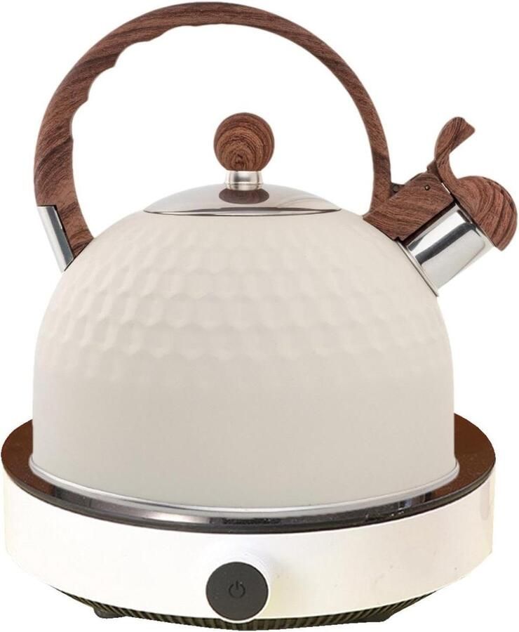 Waterkoker met Fluit Theeketel Fornuis Water Koken Stoomgeleidingstechnologie 25 liter Hamer Beige