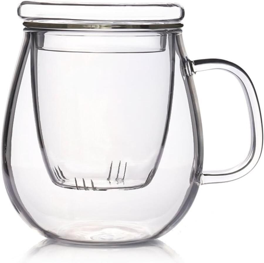Theekopje met glasfilter en deksel 500 ml voor één set