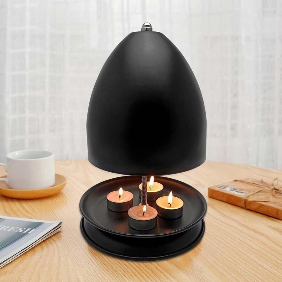 Theelicht Kaars Heater Metalen Oven Ruimte Verwarmen Dubbelwandige Structuur 17.5x27cm Mat Zwart