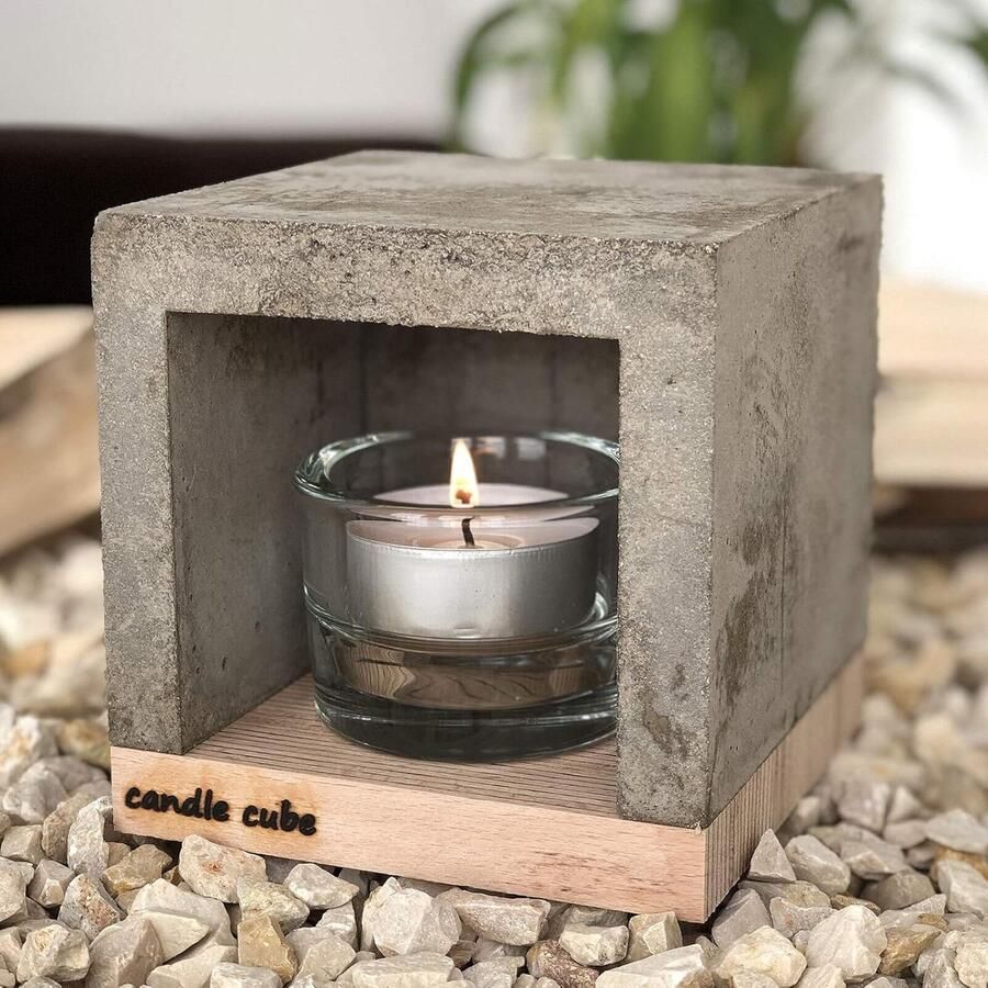 Theelicht Oven Kaarsen Verwarming Stoofje Gezelligheid Creëren Handgemaakt Beton 14 x 14 x 14 cm Mat