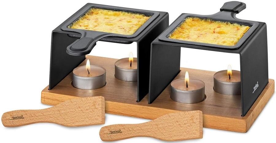 Theelicht Raclette Mini Grill Gezellig Tafelen Draadloos Gebruik 2 Personen Zwart