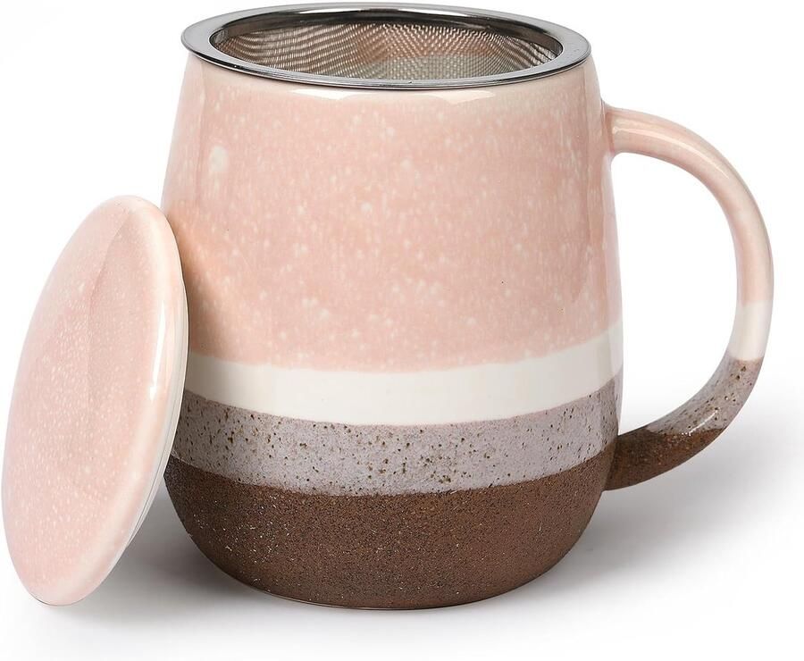 Theemok met deksel en zeef grote theekop keramische theemok 400 ml theekopje voor inweekthee theekop met zeef theekop met deksel