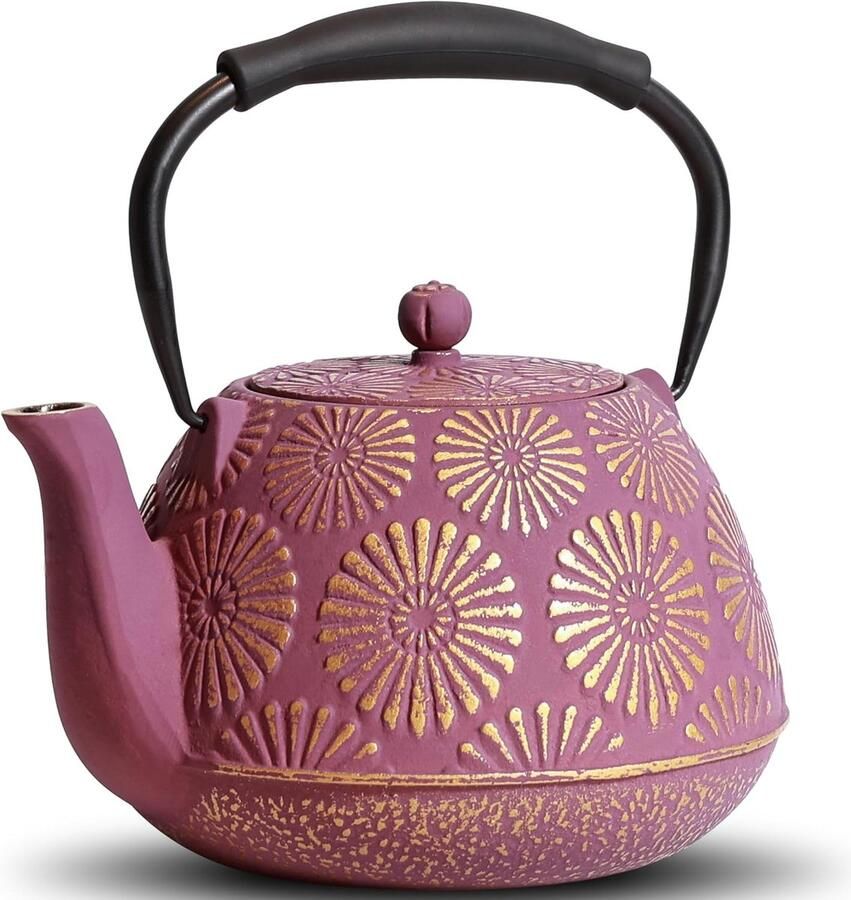 Theepot 1200 ml grote capaciteit theeketel met infuser voor op het fornuis Sakura Design Japanse theepot voor losse thee gecoat met geëmailleerd interieur siliconen handvat