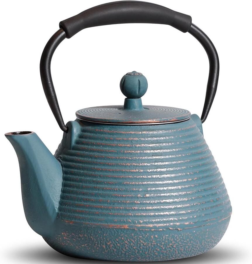 Theepot 32 oz theeketel kookplaat kluis met infuser voor thee en koffie handgemaakte Japanse theepot gecoat met geëmailleerd interieur siliconen handvat 950 ml blauw