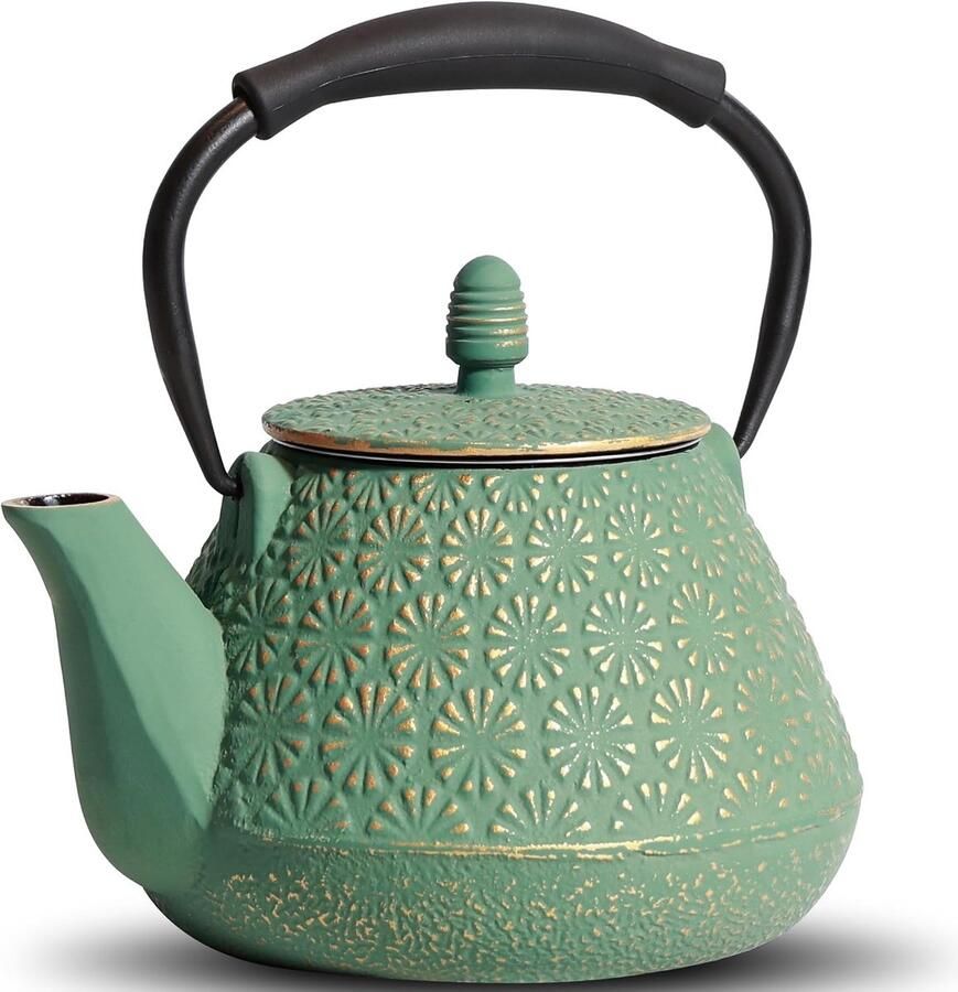 Theepot 40oz theeketel met infuser voor fornuis Sakura Design Japanse theepot voor thee en koffie gecoat met geëmailleerd interieur siliconen handvat 1200ml groen