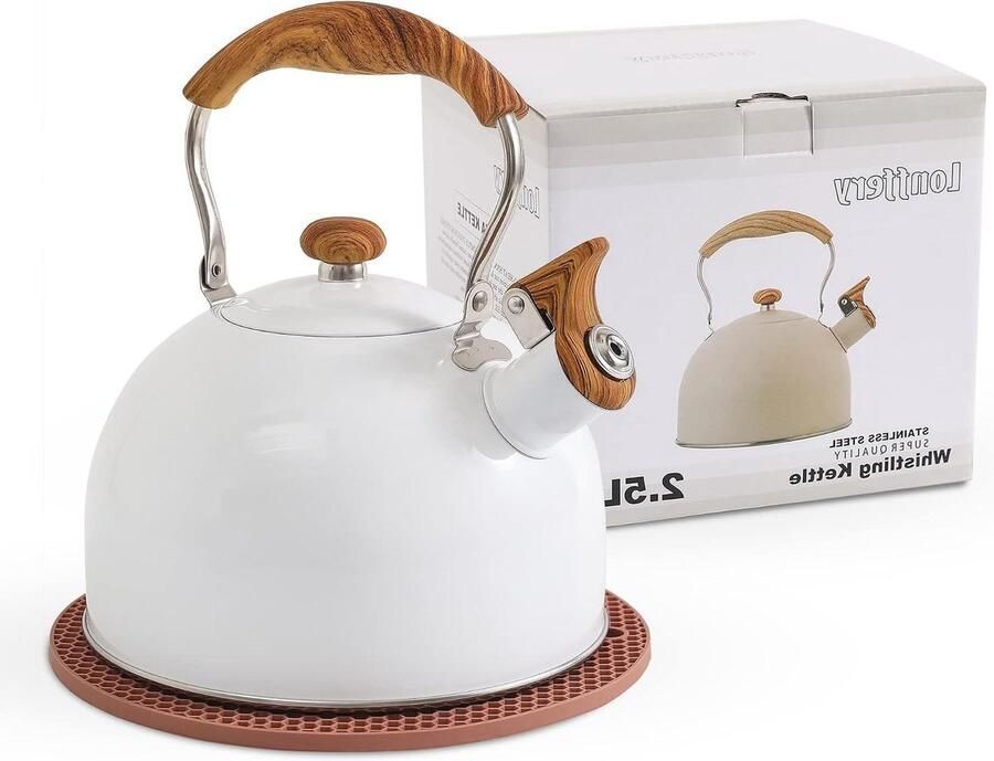 Theepot Fluitketel Waterkoker Keuken Water Koken Roestvrij Staal 2.5 Liter Wit