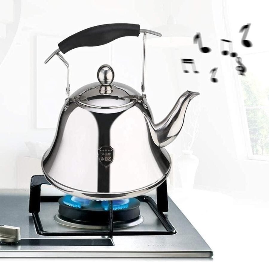 Theepot Kookplaat Fluitketel Roestvrij Water Koken Geschikt Alle Kookplaten 6L Inhoud Zilver