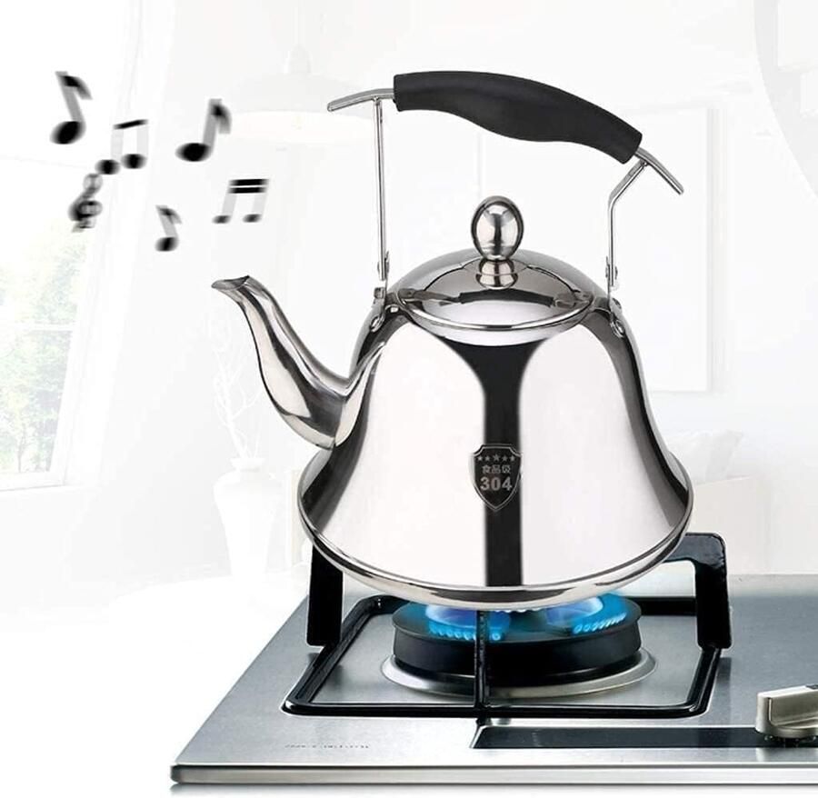 Theepot Kookplaat Fluitketel Roestvrijstaal Water Koken Geschikt Alle Kookplaten 6 Liter Zilverkleurig