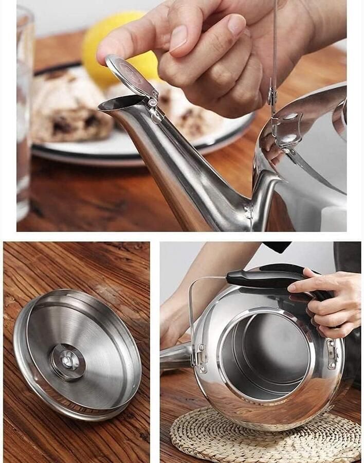 Theepot Kookplaat Waterketel Fluitketel Snel Water Koken Roestvrij Staal 4 Liter Zilverkleurig