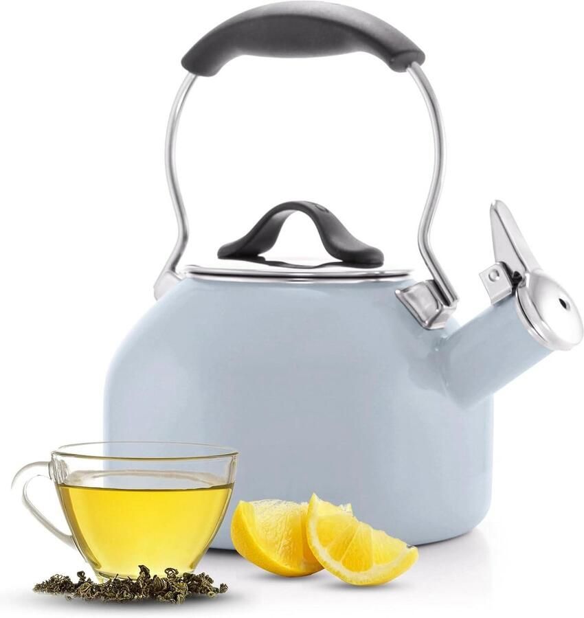 Theepot Met Fluitje Waterkoker Emaille Thee Zetten Snelle Verhitting 1.8 Liter Mistgrijs
